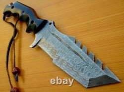 Custom Damascus Steel Hunting Tracker Knife Bowie Dagger Sword Micarta