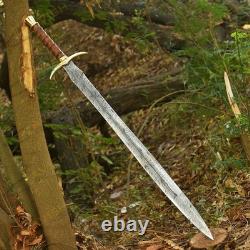 Custom Damascus Steel Viking Sword Rosewood Handle Brass Guard Medieval Dagger