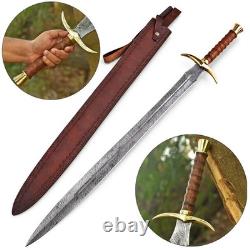 Custom Damascus Steel Viking Sword Rosewood Handle Brass Guard Medieval Dagger