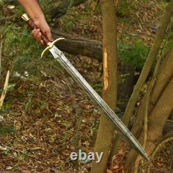 Custom Damascus Steel Viking Sword Rosewood Handle Brass Guard Medieval Dagger