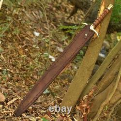 Custom Damascus Steel Viking Sword Rosewood Handle Brass Guard Medieval Dagger