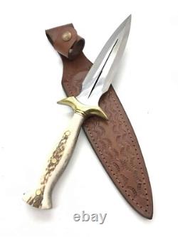 Custom Deer Antler Dagger Handmade Fairbairn + Case Hunting Knife Christmas gift