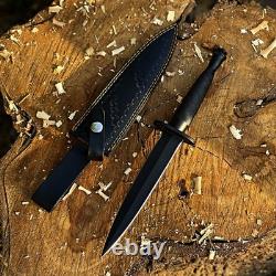 Custom Forged Double-Edged Dagger Knife with Premium Leather Sheath. DBD012