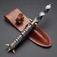 Custom Hand Forged Damascus Steel Hunting Tri Dagger Kris Boot Knife + Sheath