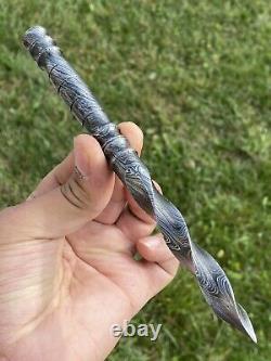 Custom HAND FORGED DAMASCUS STEEL Tri Dagger Kris Blade Boot Knife Knife FulTang