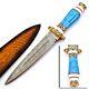Custom Hand Forged Damascus Steel Dagger Knife, Turquoise Stone& Brass Handle