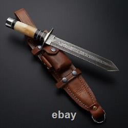 Custom Hand Forged Damascus Steel Tactical Combat Dagger Knife with Sheath