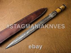 Custom Hand Forged Damascus Steel-hunting-dagger Knife- Camel Bone