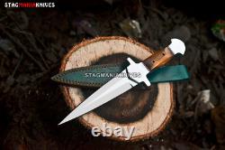 Custom Hand Forged J2 Steel Full Tang Hunting Dagger Knife Stag Antler Handle