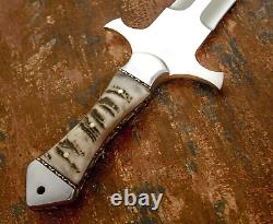 Custom Hand Made D2 Full Tang Dagger Knife Ram Horn Handle
