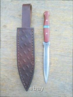 Custom Hand-forged Carbon Steel File-Blade Boot Fighting Knife withTurquoise Inlay