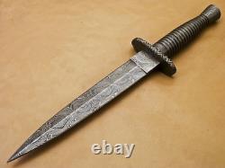 Custom Handmade British Style Damascus Dagger Hunting Knife With Leather Sheath