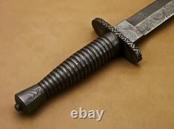 Custom Handmade British Style Damascus Dagger Hunting Knife With Leather Sheath