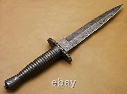 Custom Handmade British Style Damascus Dagger Hunting Knife With Leather Sheath