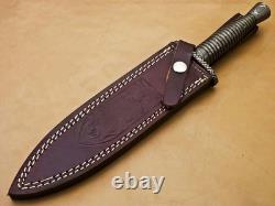 Custom Handmade British Style Damascus Dagger Hunting Knife With Leather Sheath