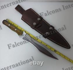 Custom Handmade Carbon Steel Dagger Tactical Fixed Blade Hunting Knife WithSheath