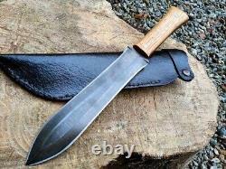 Custom Handmade Carbon Steel Hunting Dagger Bowie Knife With Leather Sheath