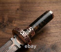 Custom Handmade Copper Damascus Steel Blade Dagger Knife Survival Camping Knife