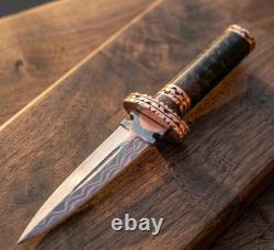 Custom Handmade Copper Damascus Steel Blade Dagger Knife Survival Camping Knife