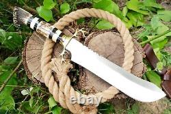 Custom Handmade D2 Steel Hunting Dagger Bowie Knife Antler Grip & Sheath