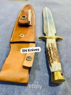 Custom Handmade D2 Steel Hunting Dagger Bowie Knife Stag Handle WithSheath