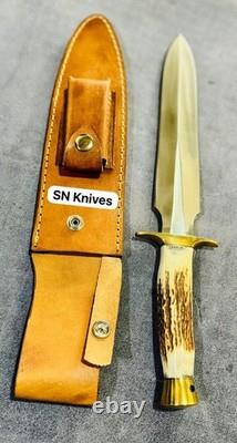 Custom Handmade D2 Steel Hunting Dagger Bowie Knife Stag Handle WithSheath