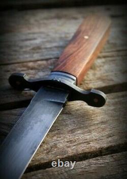 Custom Handmade D2 Steel Hunting Knife Half Tang Olive Wood, Steel Guard/sheath