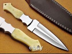 Custom Handmade D2 Steel Sharp Blade Combat Dagger Knife, Survival Knife & Sheat