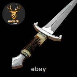 Custom Handmade D2 Steel Survival, Camping, Combat Dagger Knife with Stag Handle
