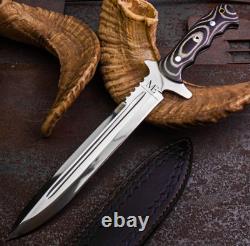 Custom Handmade D2 Steel Tactical Dagger Combat Knife With Leather Sheath