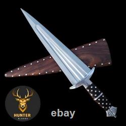 Custom Handmade D2 Steel Wooden Scabbard Combat Dagger Knife by Hunter Blades