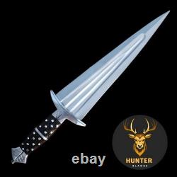 Custom Handmade D2 Steel Wooden Scabbard Combat Dagger Knife by Hunter Blades