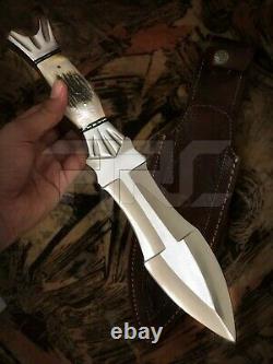 Custom Handmade D2 Tool Steel Antler Stag Dagger Bowie Double Side Hunting Knife