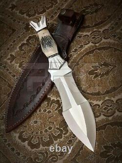 Custom Handmade D2 Tool Steel Antler Stag Dagger Bowie Double Side Hunting Knife