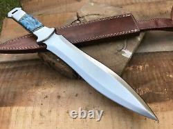 Custom Handmade D2 Tool Steel Camel Bone Handle Dagger Knife With Leather Sheath