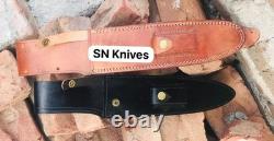 Custom Handmade D2 Tool Steel Hunting Dagger Bowie Knife Set With Leather Sheath