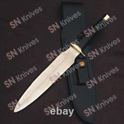 Custom Handmade D2 Tool Steel Hunting Dagger Bowie Knife With Leather Sheath
