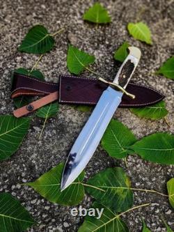 Custom Handmade D2 Tool Steel Hunting Dagger Knife Bowie Knife Stag Handel