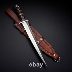 Custom Handmade D2 Tool Steel Hunting Dagger Knife With Leather Sheath