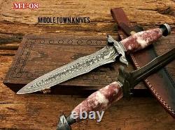 Custom Handmade Damascus Blade /Marbel Handle Exotic Dagger