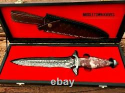 Custom Handmade Damascus Blade /Marbel Handle Exotic Dagger