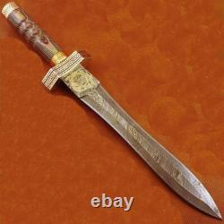 Custom Handmade Damascus Dagger Knife Viking Camping Knife Micarta Handle+sheath