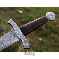 Custom Handmade Damascus Damascus Celtic Dagger Hunting Knife With Leather Mk