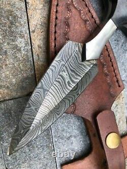 Custom Handmade Damascus Fixed Blade Camping Hunting Dagger Knife Survival Knife