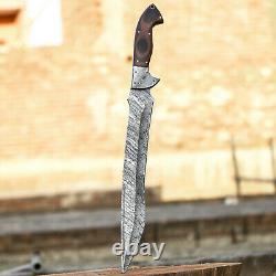 Custom Handmade Damascus Hunting Bowie Knife With Leather Sheath, Hnad Forged Mk