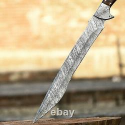 Custom Handmade Damascus Hunting Bowie Knife With Leather Sheath, Hnad Forged Mk