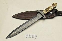 Custom Handmade Damascus Steel 15 Hunting Dagger Knife With Stag Horn Handle