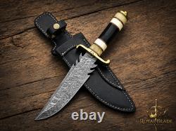 Custom Handmade Damascus Steel Blade Dagger Hunting Bowie Knife With Bone Handle