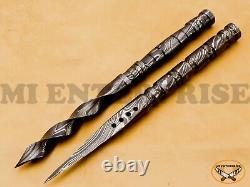 Custom Handmade Damascus Steel Blade Hunting Dagger Spiral Knife Spike Lot AN230