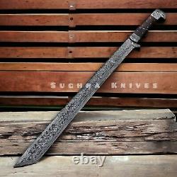 Custom Handmade Damascus Steel Bowie Machete Kukri Sword Hunting Knife Dagger